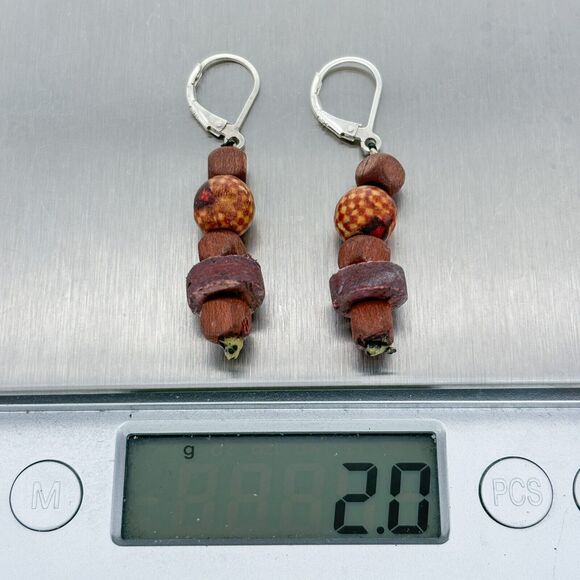 Vintage Sterling Silver 925 Wooden Bead Dangle Earrings - Picture 5 of 5